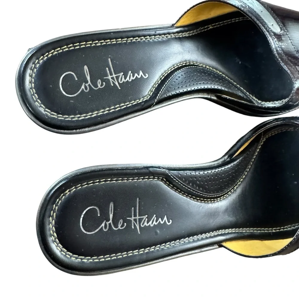 Cole Haan Nike Air Size 8.5 Black/Silver Patent Leather Wedge Slide Sandals
